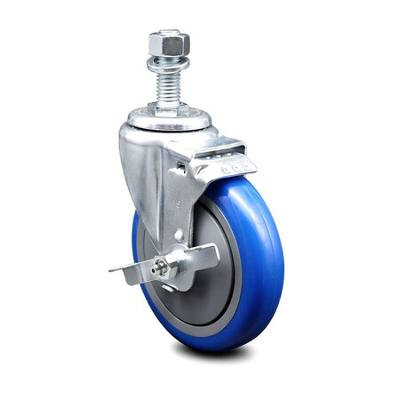 Service Caster 5 Inch Blue Polyurethane Wheel Swivel 12mm Threaded Stem Caster with Brake SCC-TS20S514-PPUB-BLUE-TLB-M1215